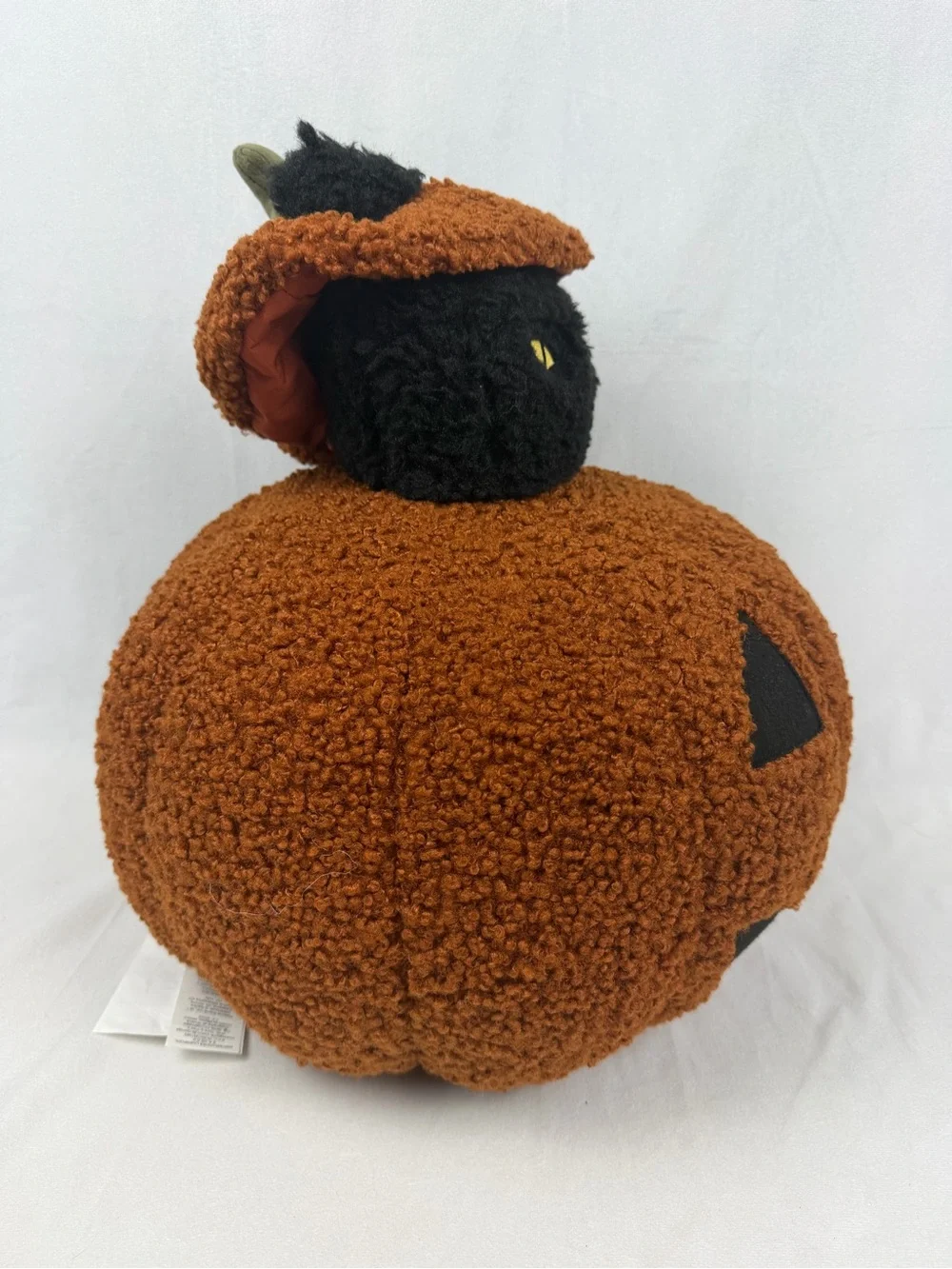 Pottery Barn Peek a Boo Cat Jack o' Lantern Pumpkin Plush Pillow Halloween NWT